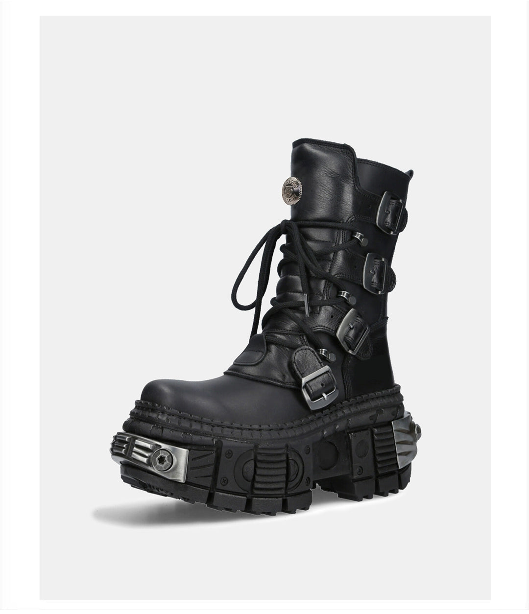 Multi belt gimmick design high-end black boots