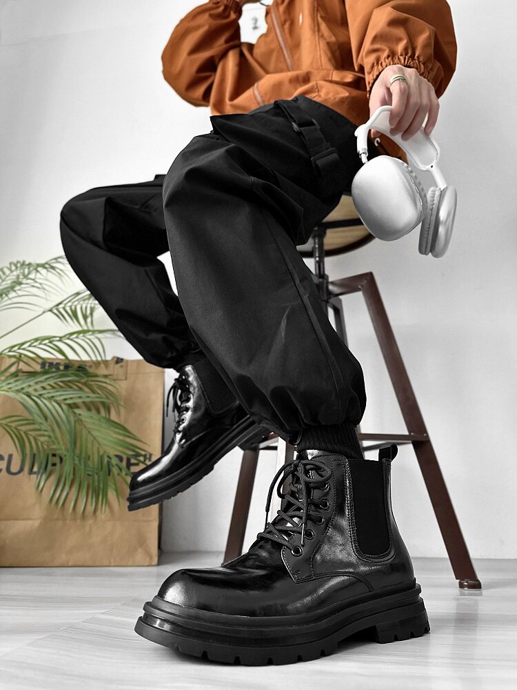 Glossy Chunky Lace-Up Boots