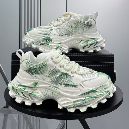 Paint Mesh Design Chunky Sole Sneakers