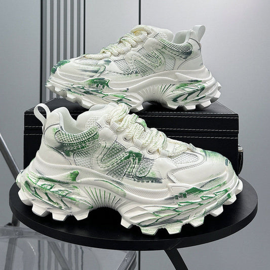 Paint Mesh Design Chunky Sole Sneakers