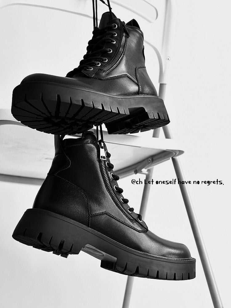 Chunky Lug Sole Platform Lace-Up Zipper Boots