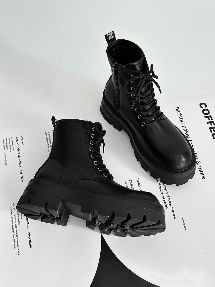 Chunky Lug Sole Platform Lace-Up Zipper Boots
