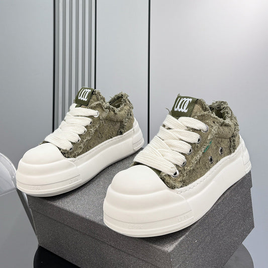 Chunky Platform Frayed Canvas Shell Toe Sneakers