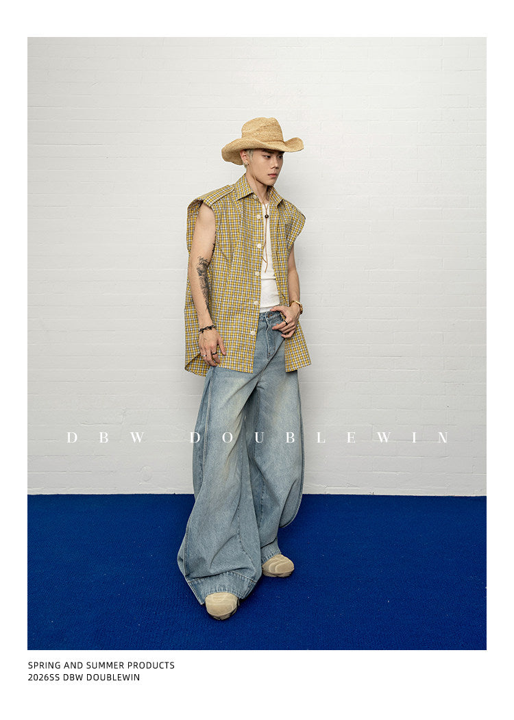 Adjustable-hem pleated jeans