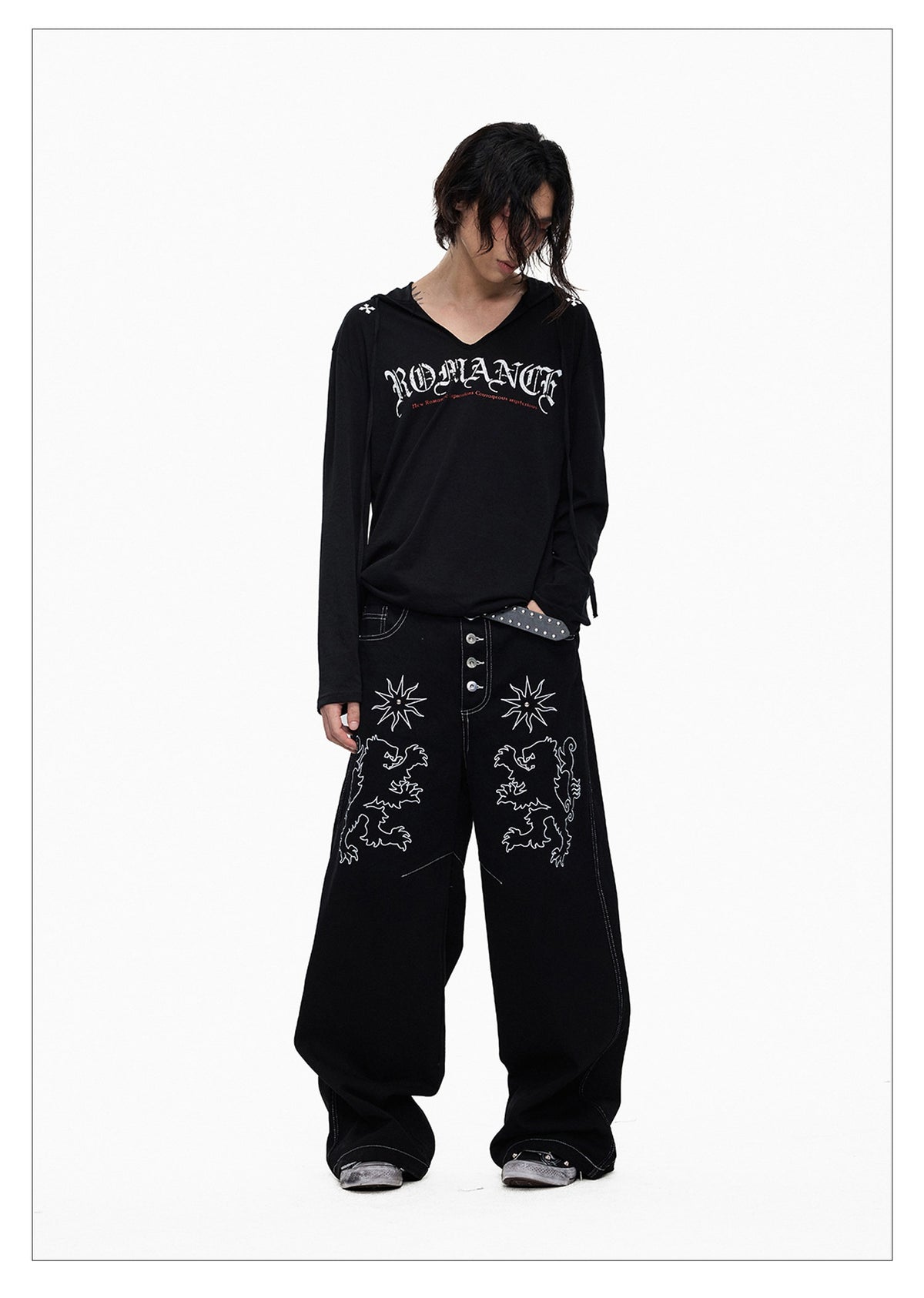 Starlight Embroidery Black Wide Pants