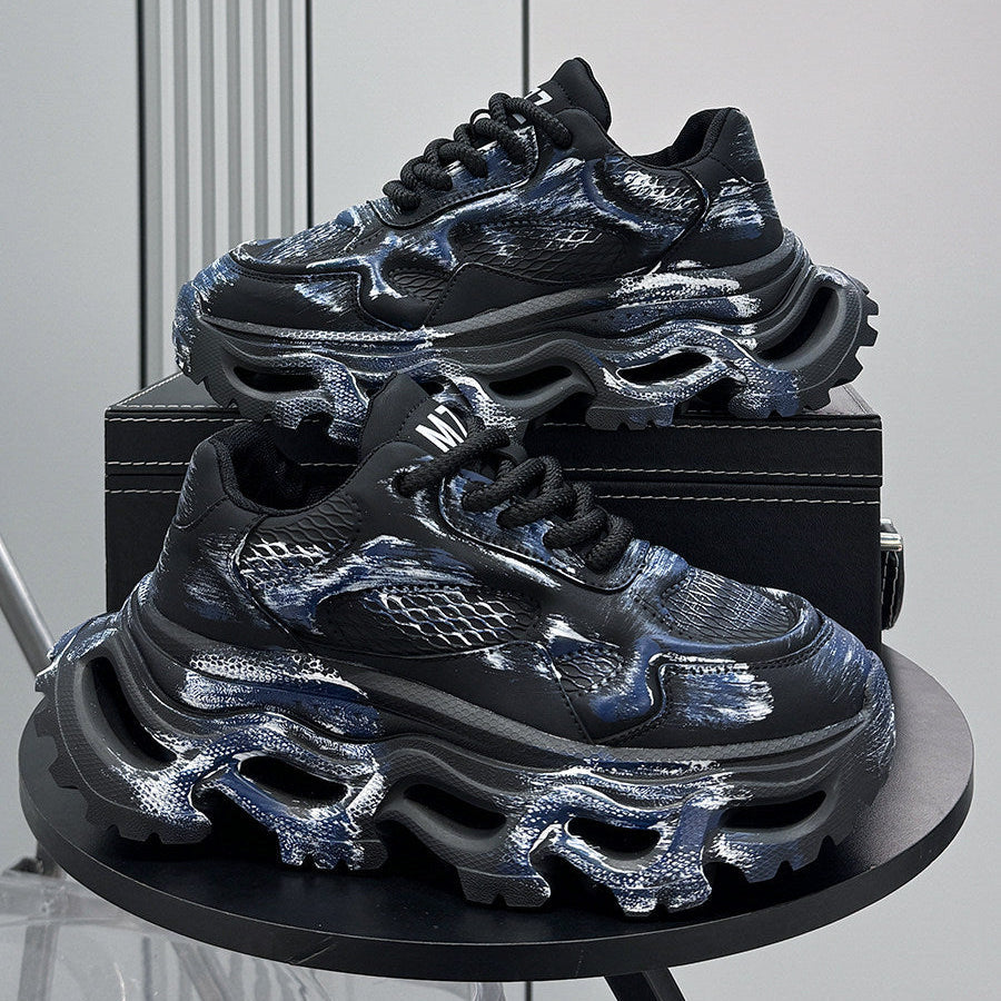 Paint Snake Print Chunky Sole Sneakers