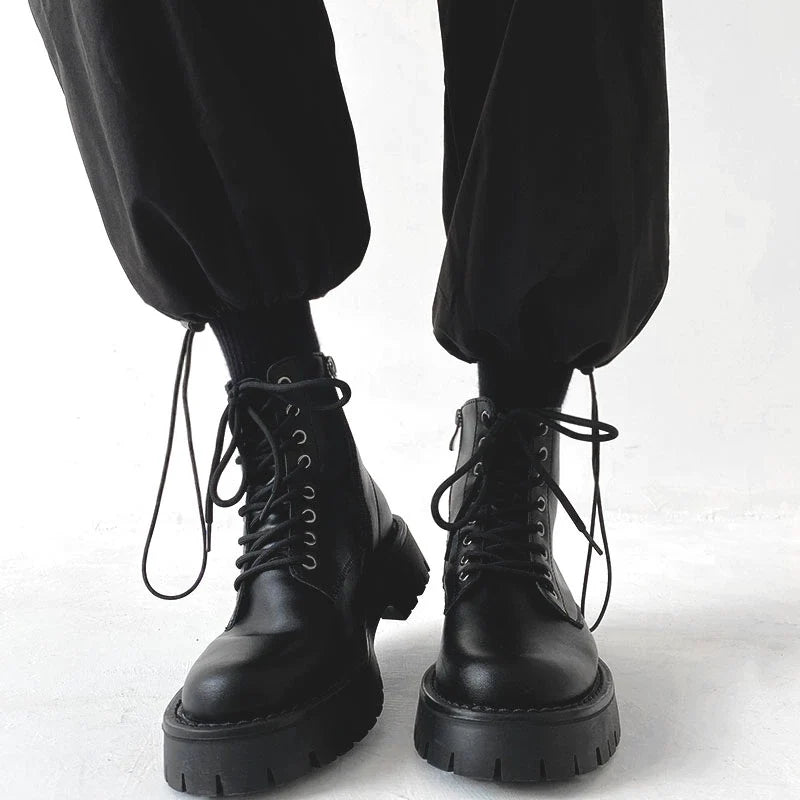 Side Zipper Thick Sole Leather Boots