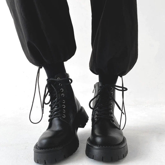 Side Zipper Thick Sole Leather Boots