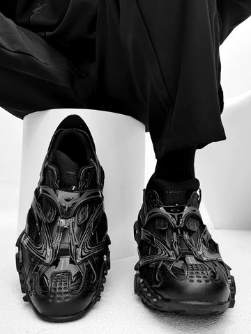 Crocodile-Pattern Thick Sole Sporty Sneakers