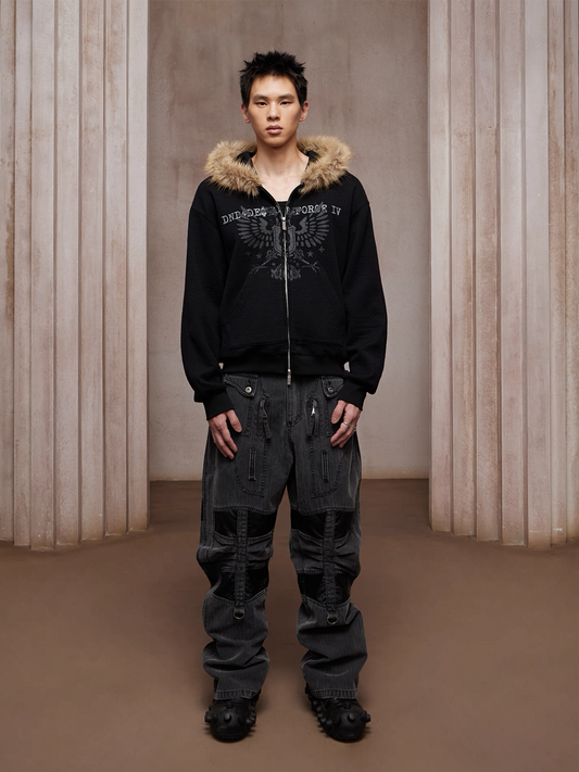 DND4DES Washed Paneled Strap-Tacked Jeans