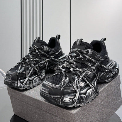 Metallic Strap Panel Chunky Sole Sneakers