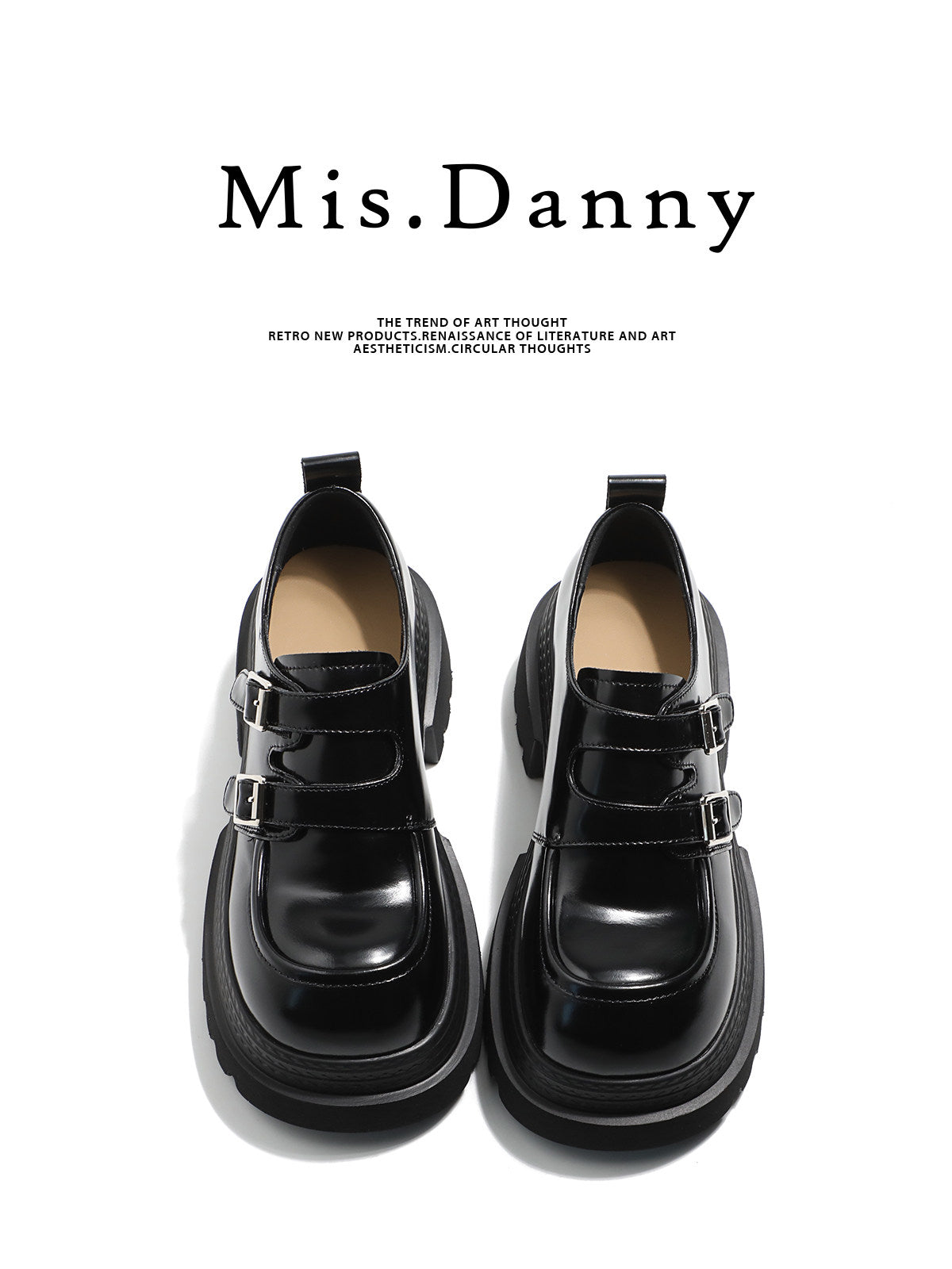 Double Metal Buckle Thick Sole Platform Loafers