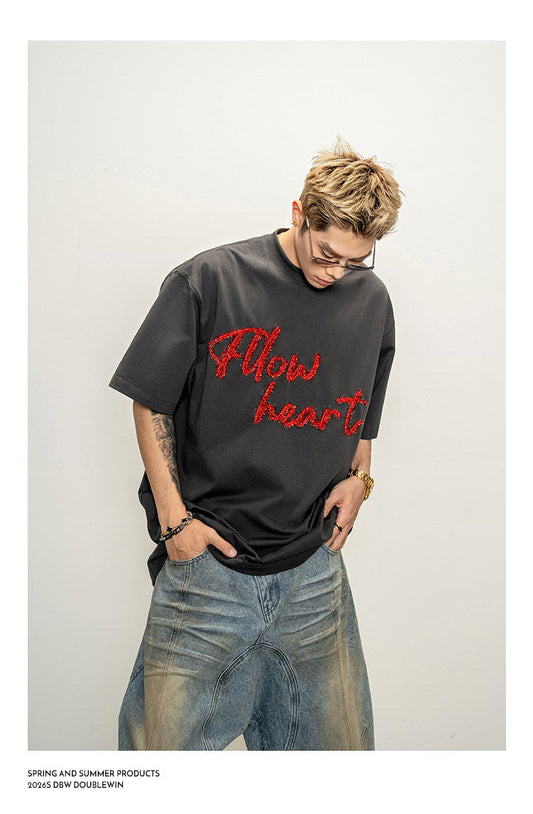 T-shirt with metallic embroidery