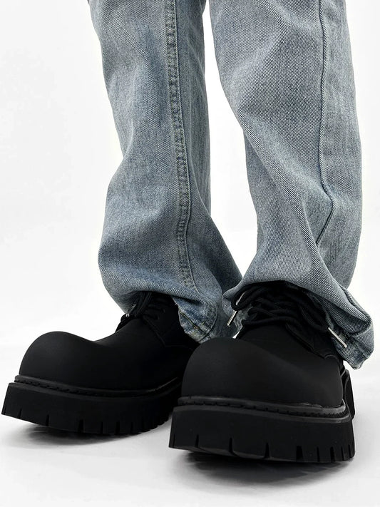 Chunky Black Matte and Glossy Platform Derby Shoes