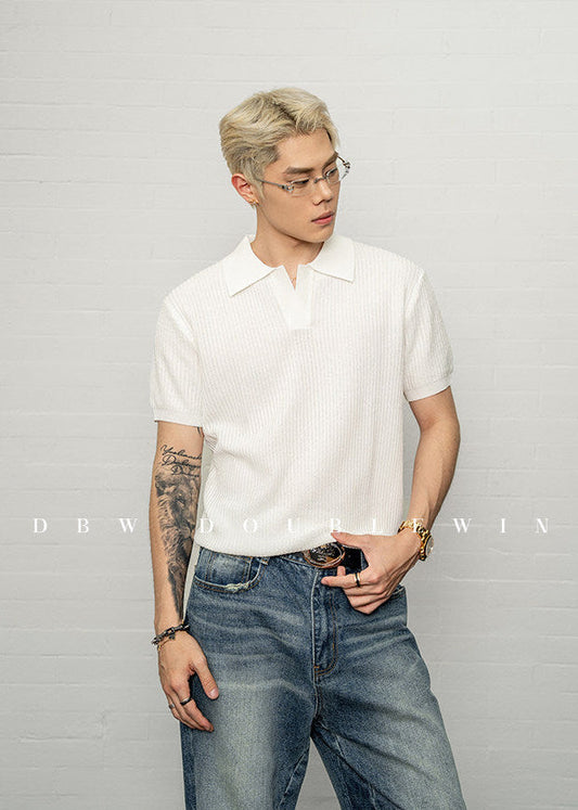 Simple Relax Solid Polo Knit Shirt