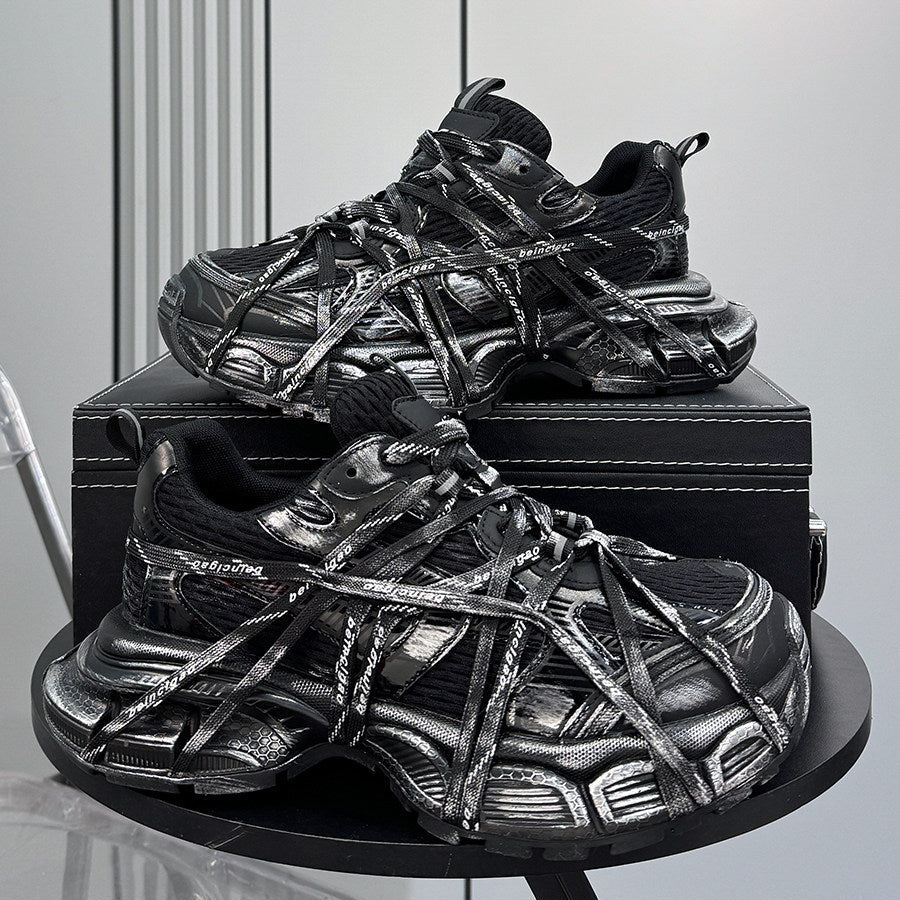 Metallic Strap Panel Chunky Sole Sneakers