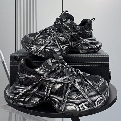 Metallic Strap Panel Chunky Sole Sneakers