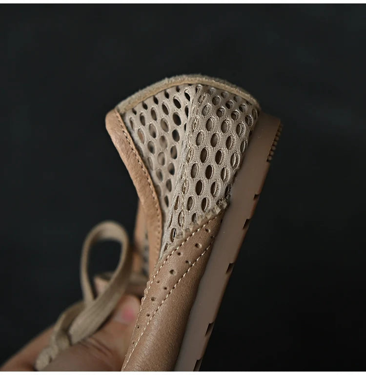 Beige Mesh Suede Lace-Up Sneakers