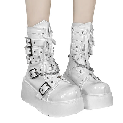 Cross Buckle Platform Short Boots