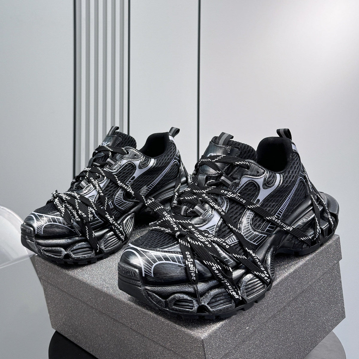 Chunky Platform Strappy Lace-Up Sneakers