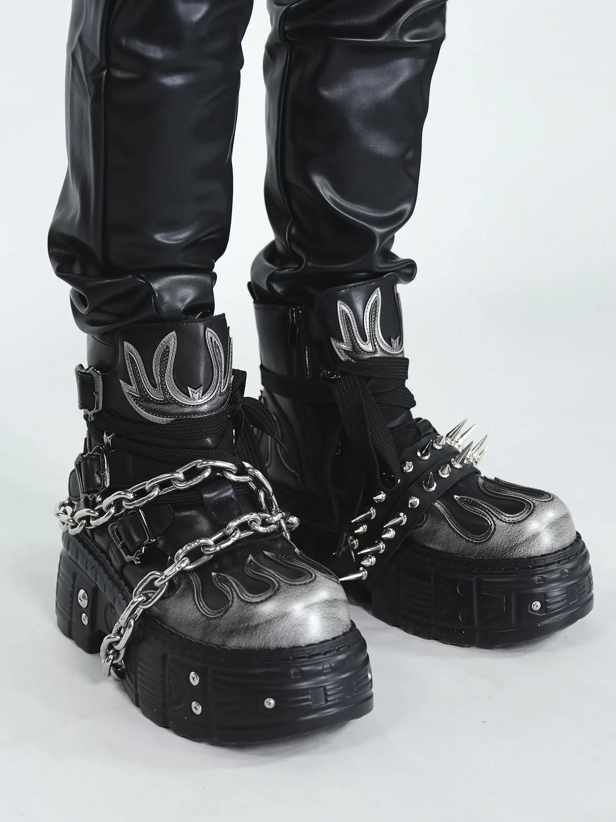 Black Chain-Spike Platform Boots