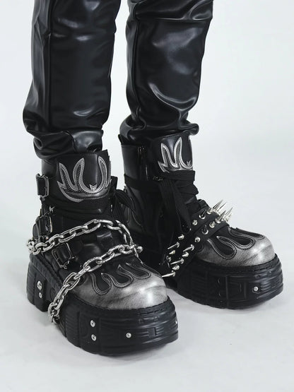 Black Chain-Spike Platform Boots