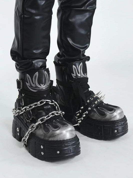 Black Chain-Spike Platform Boots