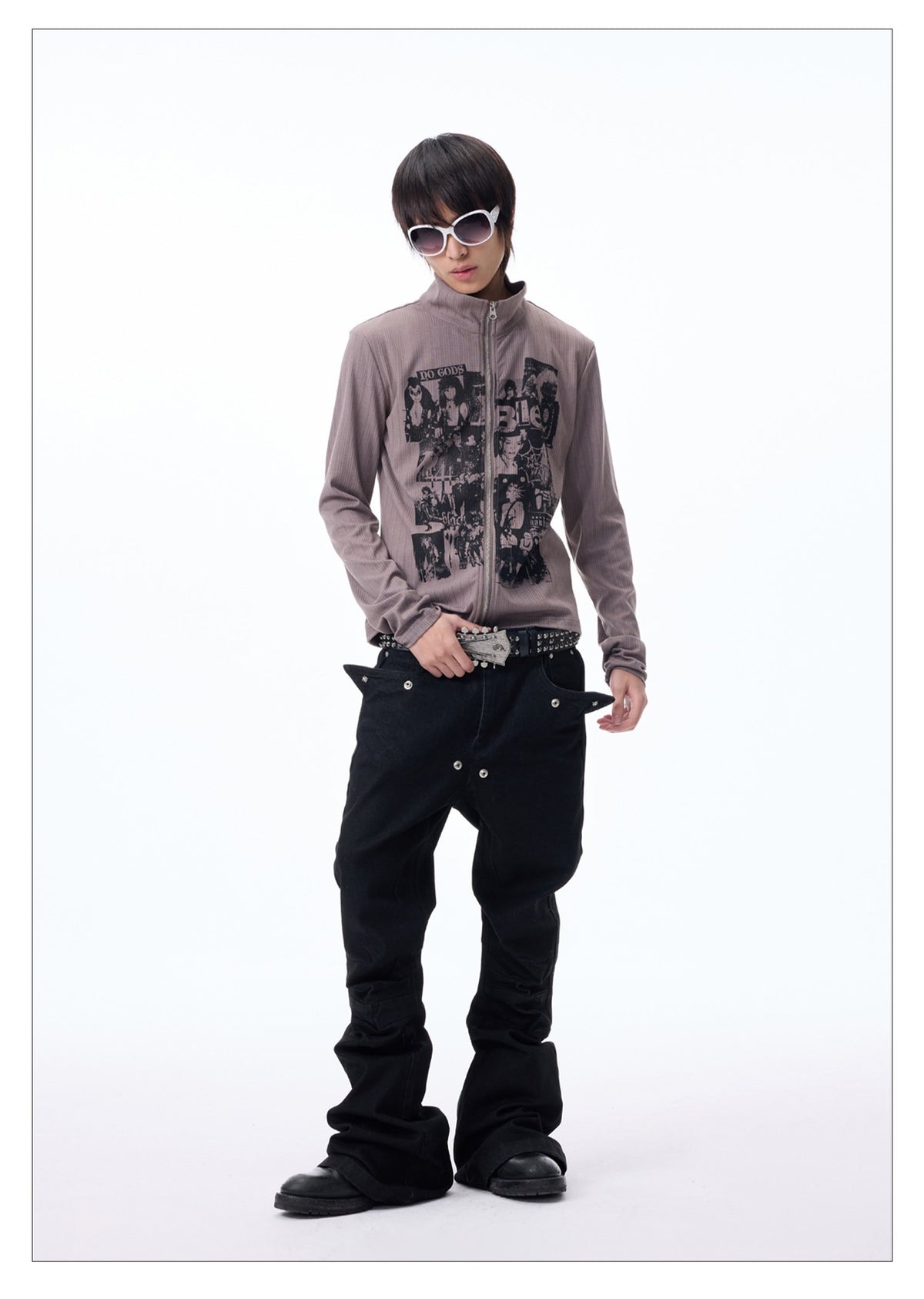 Slim-fit Zipper High-neck Cardigan