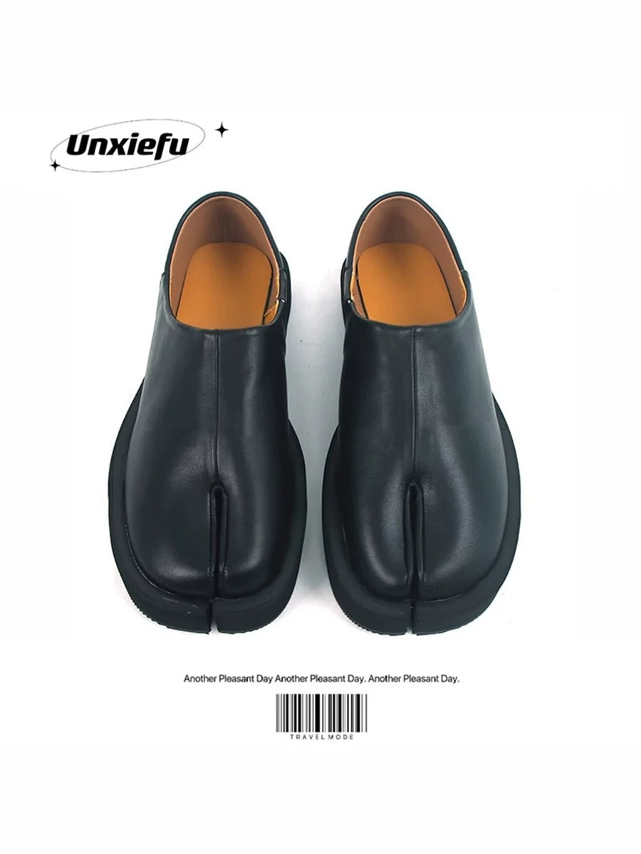 Chunky Sole Leather Tabi Slip-On Shoes