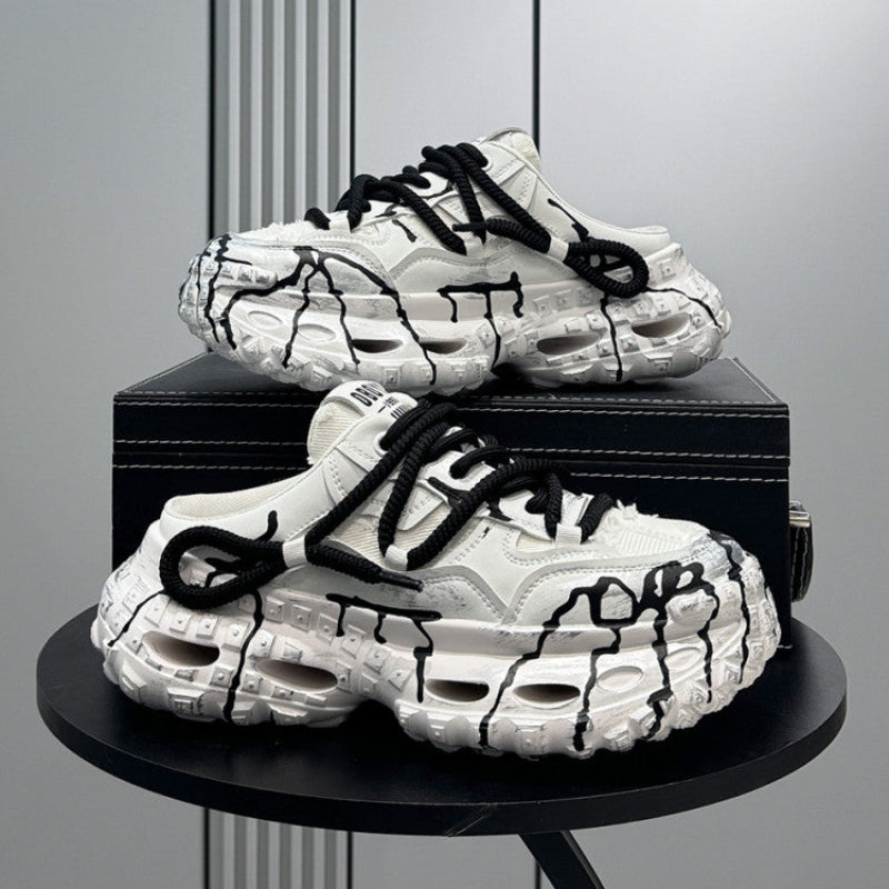 Chunky Platform Printed Lace-Up Sneaker Mules