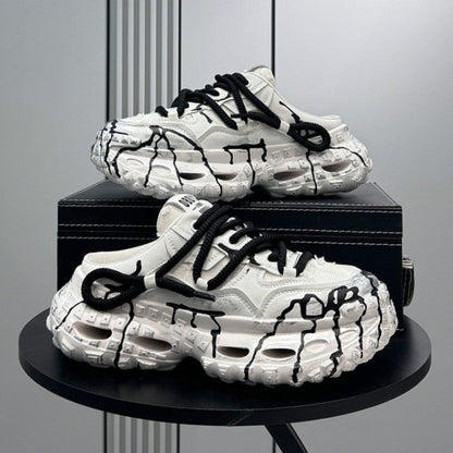 Chunky Platform Printed Lace-Up Sneaker Mules
