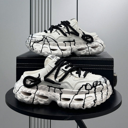 Chunky Platform Printed Lace-Up Sneaker Mules