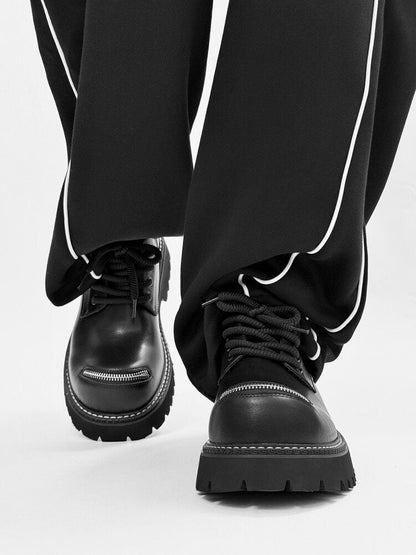 Lace Up Zipper Detail Thick Sole Shoes