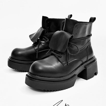 Chunky Platform Lace-Up Flap Boots