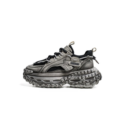Studs Mesh Panel Chunky Lace-Up Sneakers
