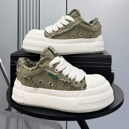 Chunky Platform Frayed Canvas Shell Toe Sneakers