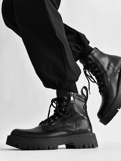 Chunky Lug Sole Platform Lace-Up Zipper Boots
