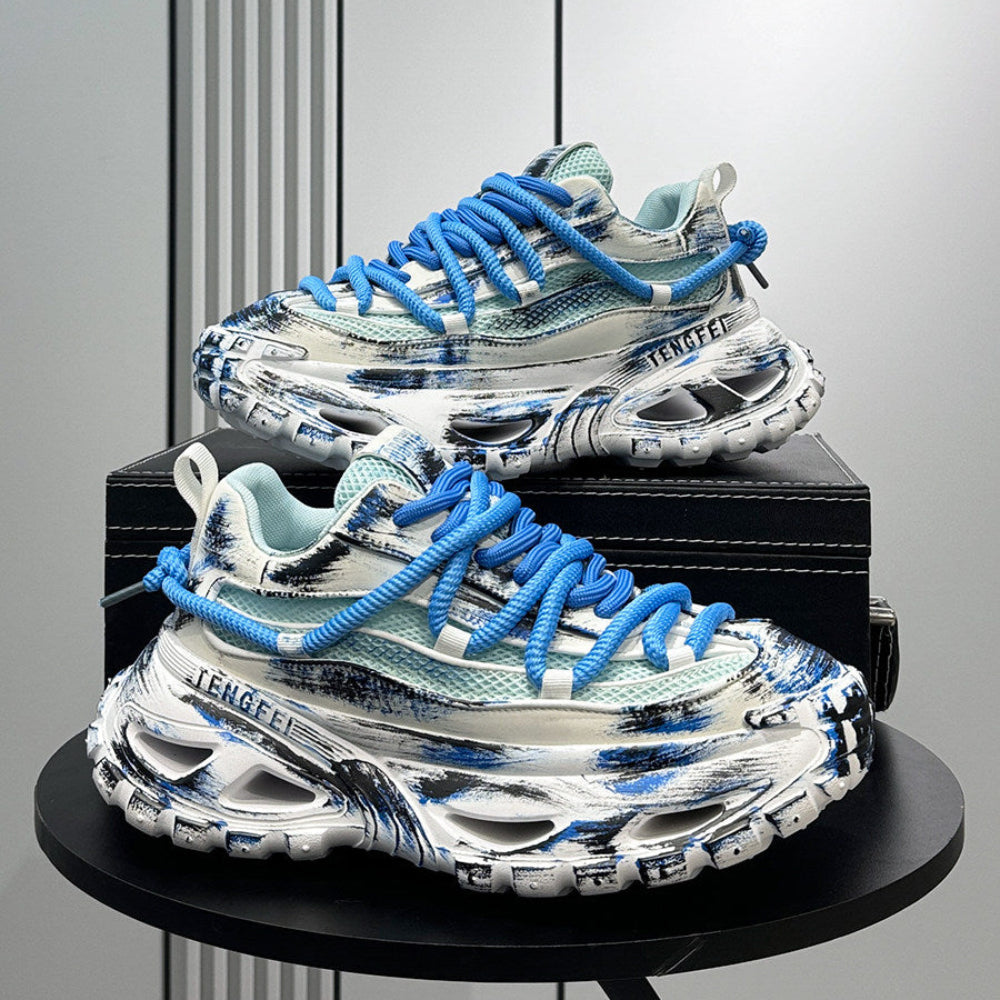 Paint Splash Mesh Chunky Sole Sneakers