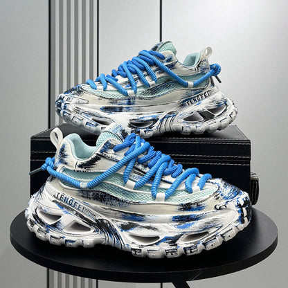 Paint Splash Mesh Chunky Sole Sneakers