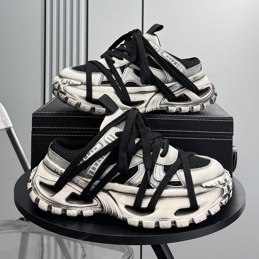 Mesh Rope Lace Chunky Sole Slip-On Shoes