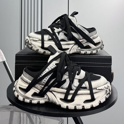 Mesh Rope Lace Chunky Sole Slip-On Shoes