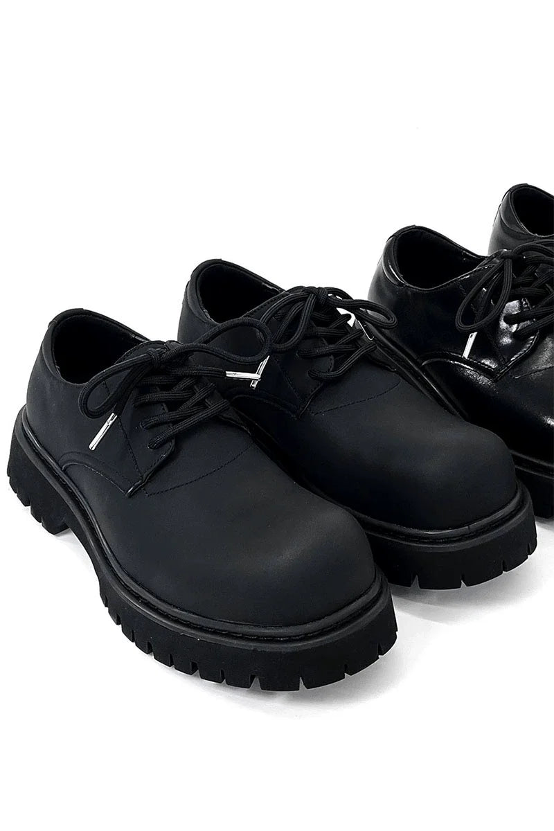 Chunky Black Matte and Glossy Platform Derby Shoes
