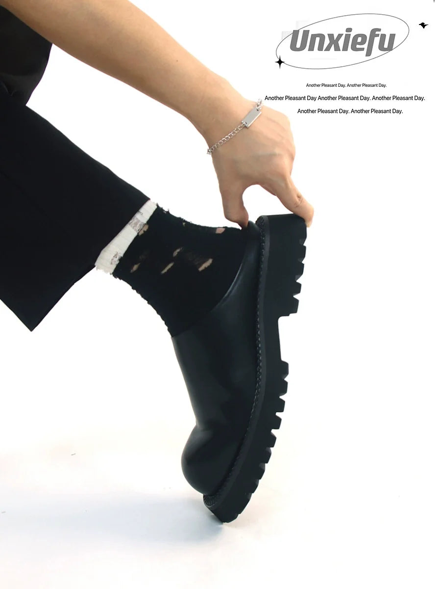 Chunky Sole Leather Mule Derby Shoes