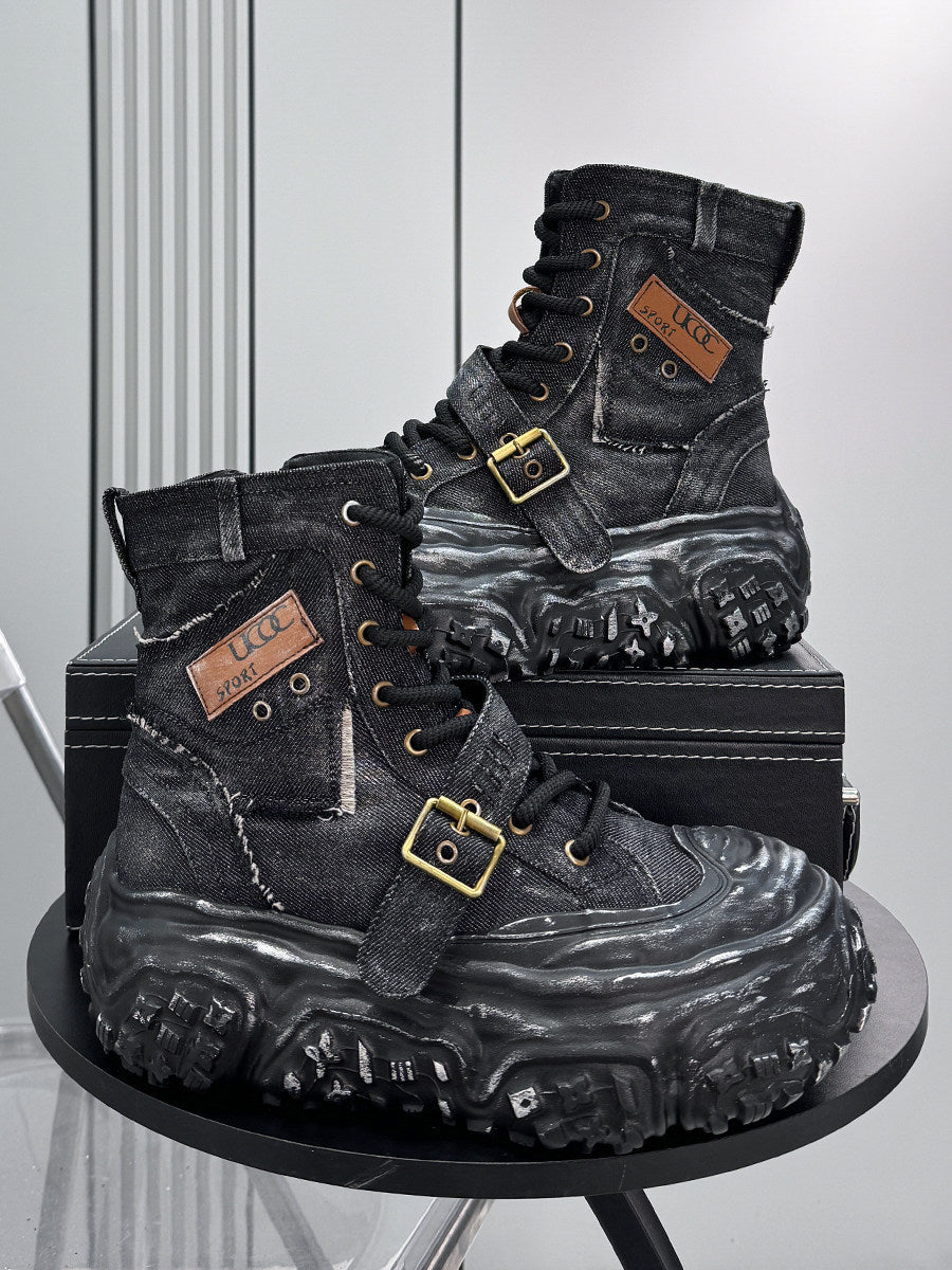 Denim Strap Buckle Platform Sneaker Boots WN24652