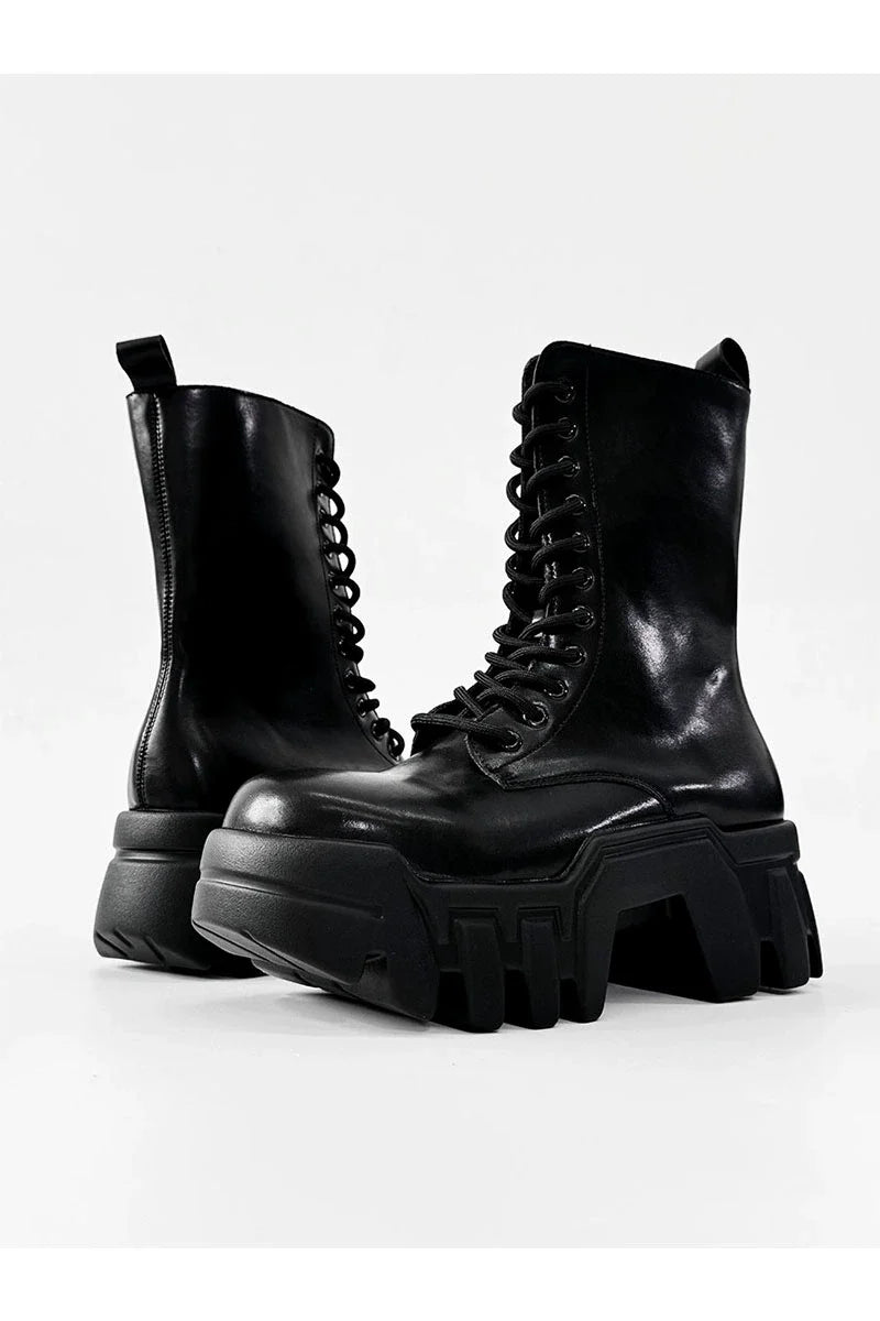 Futuristic Black Zip Platform Combat Boots