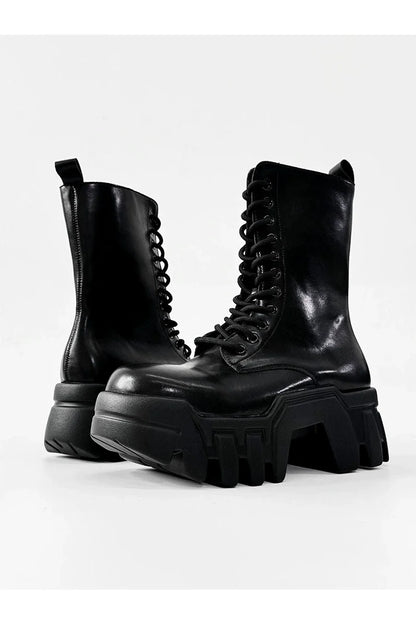 Futuristic Black Zip Platform Combat Boots