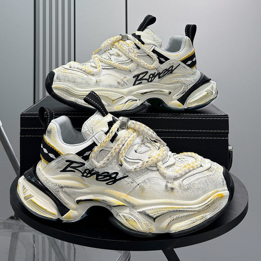 Washed Graffiti Print Chunky Sole Sneakers