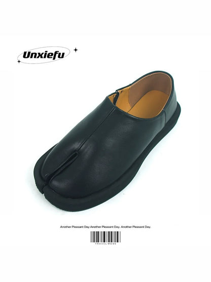 Chunky Sole Leather Tabi Slip-On Shoes