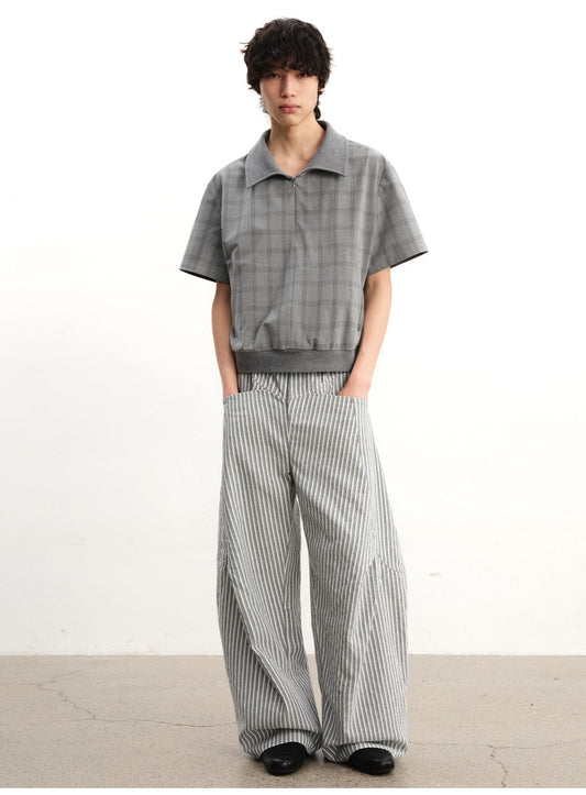 Striped 3D-Pleated Casual Pants