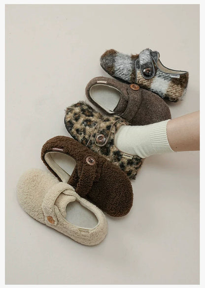 Cozy Fleece Button Mary Jane Slippers